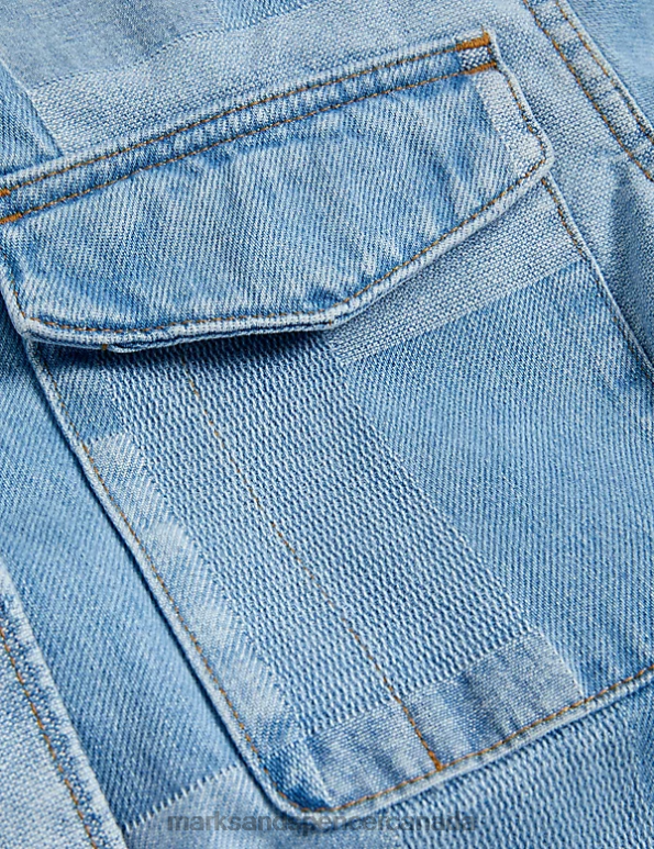 Women Indigo Mix Clothing Marks & Spencer Pure Cotton Denim Patchwork Utility Shacket 20VTD2524 - Marks and Spencer Canada locations