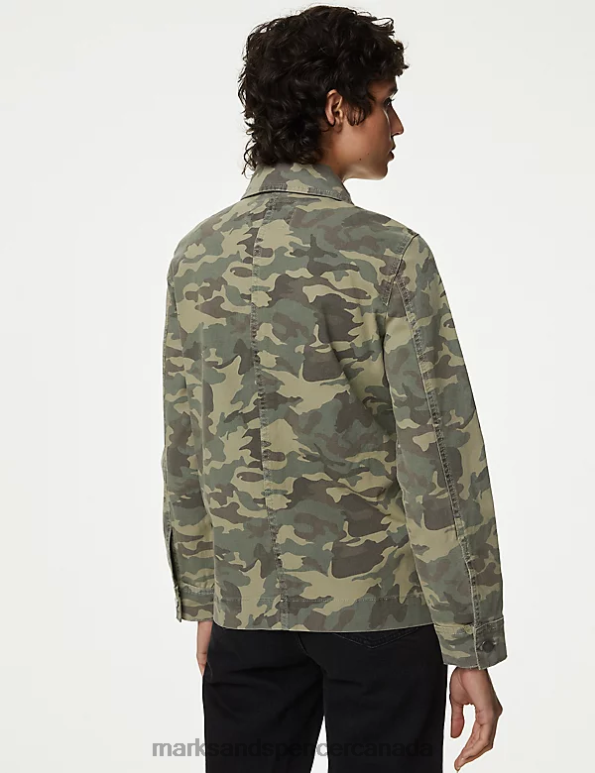 Women Khaki Mix Clothing Marks & Spencer Cotton Rich Camo Utility Jacket 20VTD966 - Marks and Spencer Canada locations