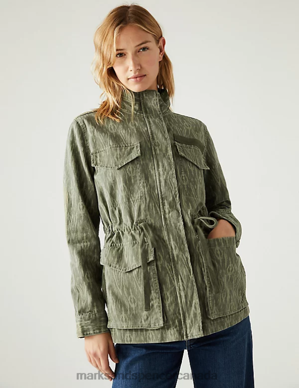 Marks and Spencer near me - Women Khaki Mix Clothing Marks & Spencer Cotton Rich Printed Utility Jacket 20VTD181
