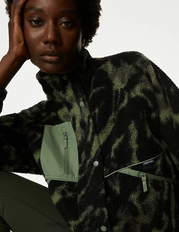 Marks and Spencer near me - Women Khaki/Olive Clothing Marks & Spencer Borg Printed Fleece Cropped Jacket 20VTD3198