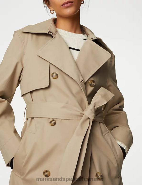 Marks and Spencer near me - Women Light Beige Clothing Marks & Spencer Cotton Rich Belted Longline Trench Coat 20VTD1348