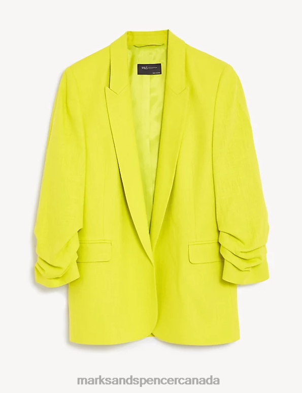 Women Limeade Clothing Marks & Spencer Linen Blend Ruched Sleeve Blazer 20VTD2681 - Marks and Spencer outlet