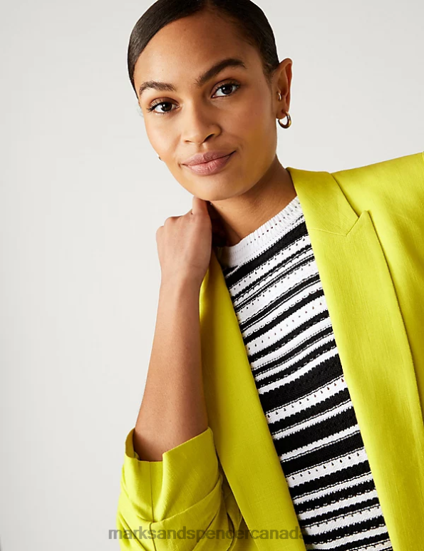 Women Limeade Clothing Marks & Spencer Linen Blend Ruched Sleeve Blazer 20VTD2681 - Marks and Spencer outlet