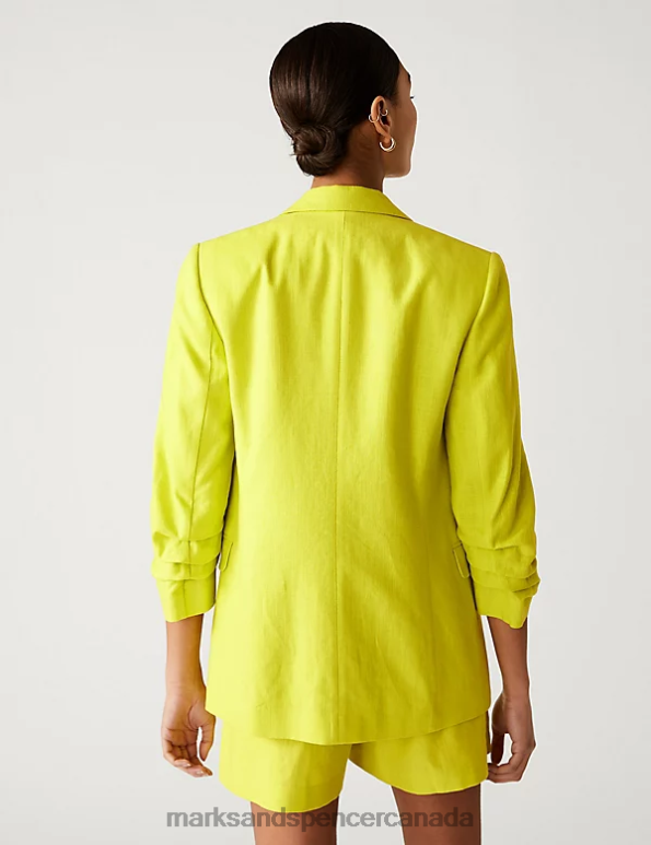 Women Limeade Clothing Marks & Spencer Linen Blend Ruched Sleeve Blazer 20VTD2681 - Marks and Spencer outlet