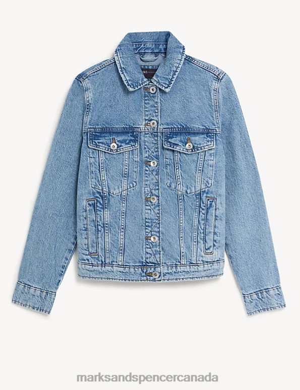 Women Med Blue Denim Clothing Marks & Spencer Pure Cotton Denim Jacket 20VTD1711 - Marks and Spencer Canada locations