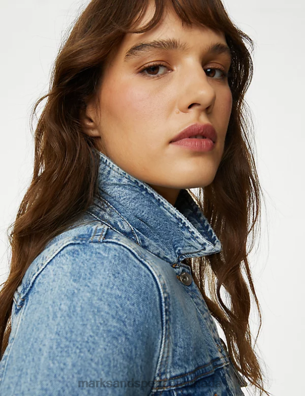Women Med Blue Denim Clothing Marks & Spencer Pure Cotton Denim Jacket 20VTD1711 - Marks and Spencer Canada locations