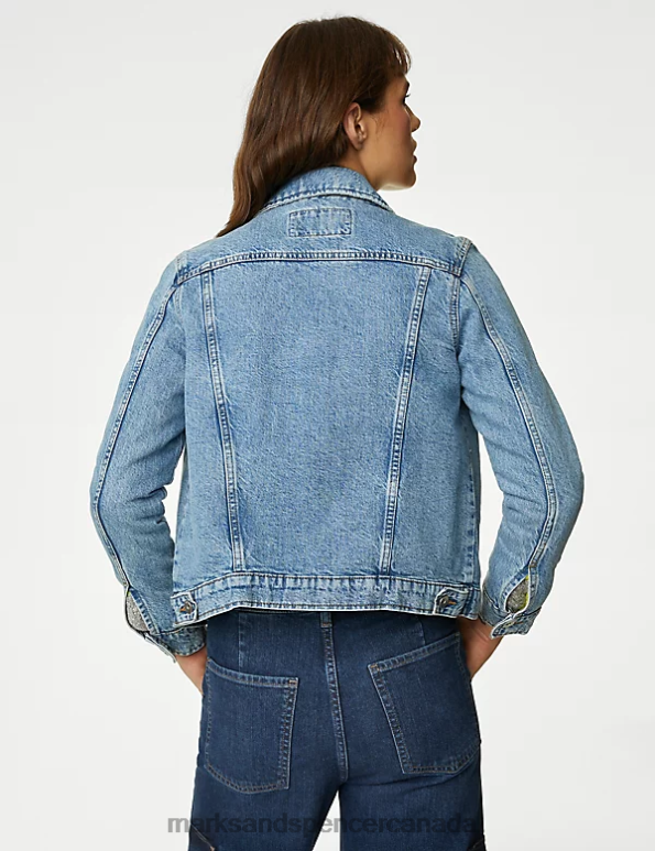 Women Med Blue Denim Clothing Marks & Spencer Pure Cotton Denim Jacket 20VTD1711 - Marks and Spencer Canada locations