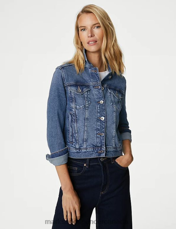 Women Medium Indigo Clothing Marks & Spencer Denim Jacket with Stretch 20VTD3176 - Marks and Spencer outlet