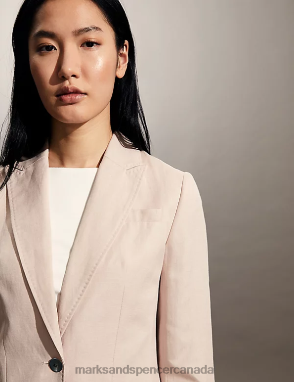 Marks and Spencer Canada - Women Medium Pink Clothing Marks & Spencer Silk Rich Single Breasted Blazer 20VTD1084