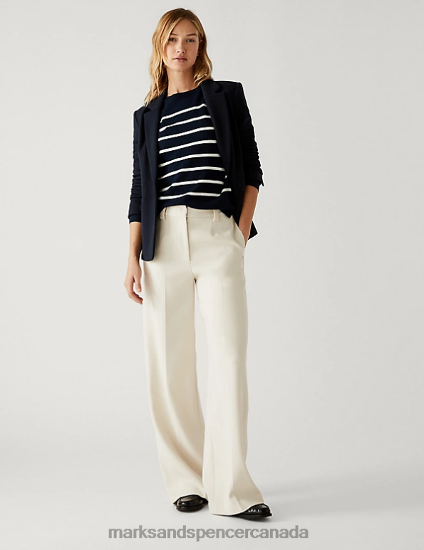 Women Midnight Navy Clothing Marks & Spencer Cotton Rich Jersey Slim Textured Blazer 20VTD1355 - Marks and Spencer online