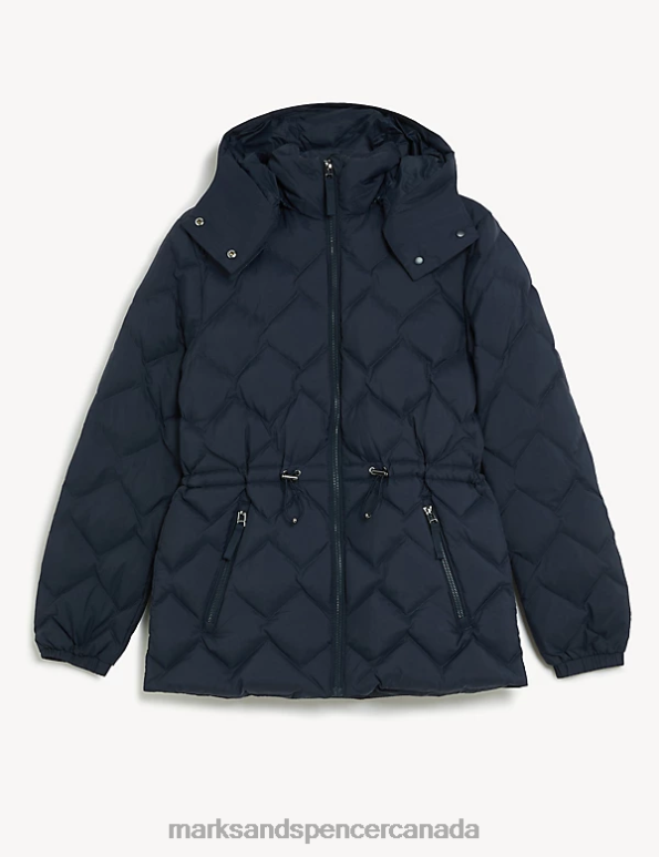 Marks and Spencer Canada - Women Midnight Navy Clothing Marks & Spencer Feather & Down Quilted Hooded Puffer Jacket 20VTD672