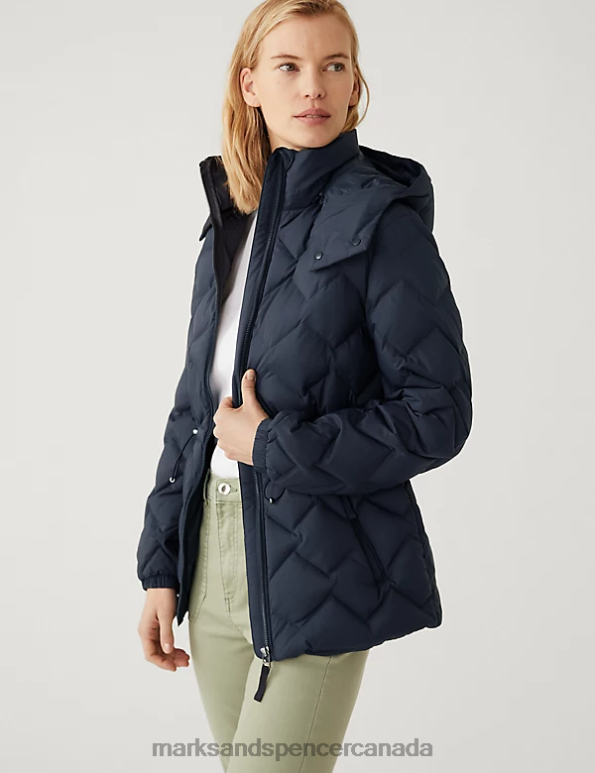 Marks and Spencer Canada - Women Midnight Navy Clothing Marks & Spencer Feather & Down Quilted Hooded Puffer Jacket 20VTD672