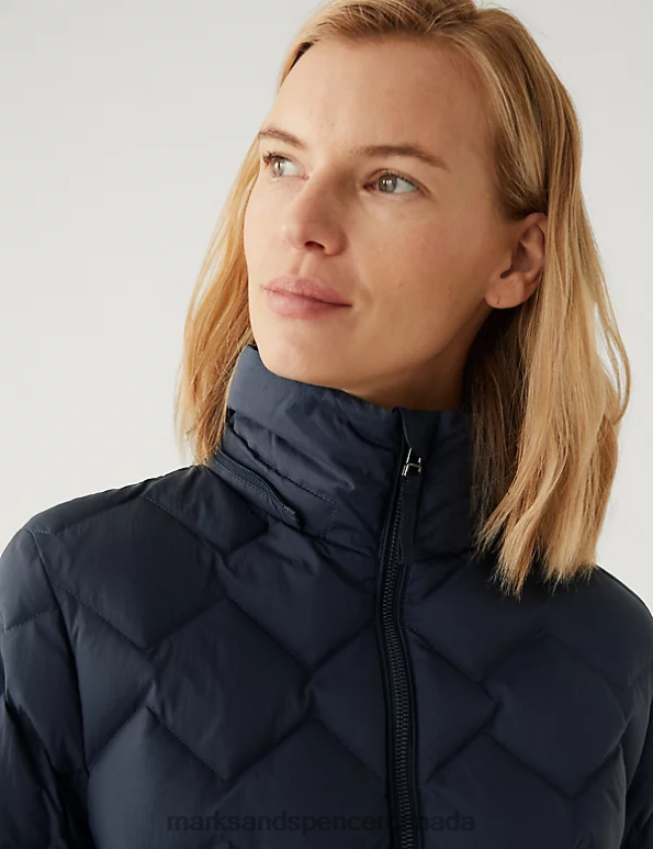 Marks and Spencer Canada - Women Midnight Navy Clothing Marks & Spencer Feather & Down Quilted Hooded Puffer Jacket 20VTD672