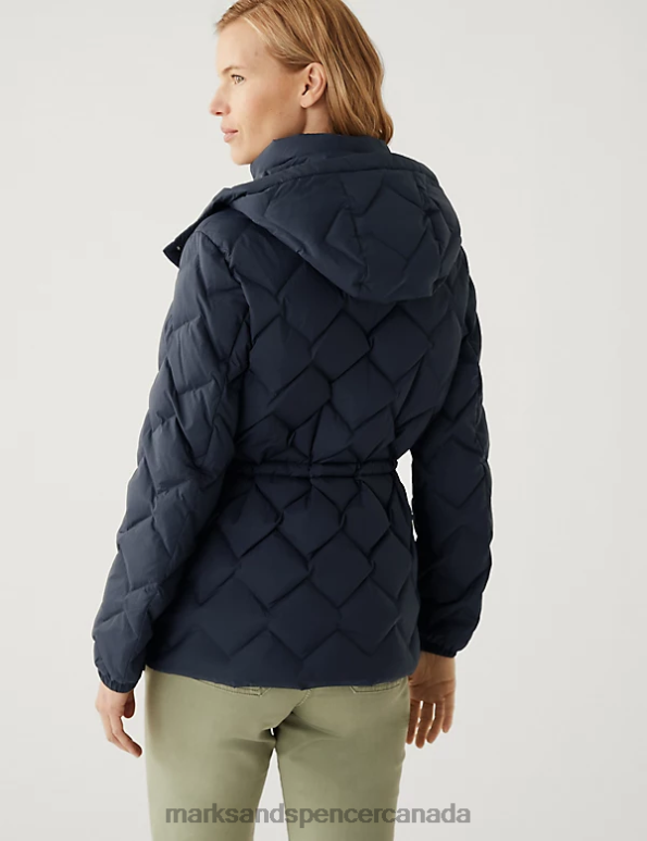 Marks and Spencer Canada - Women Midnight Navy Clothing Marks & Spencer Feather & Down Quilted Hooded Puffer Jacket 20VTD672