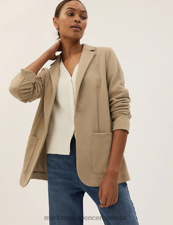 Marks and Spencer near me - Women Natural Beige Clothing Marks & Spencer Jersey Patch Pocket Jacket 20VTD3105