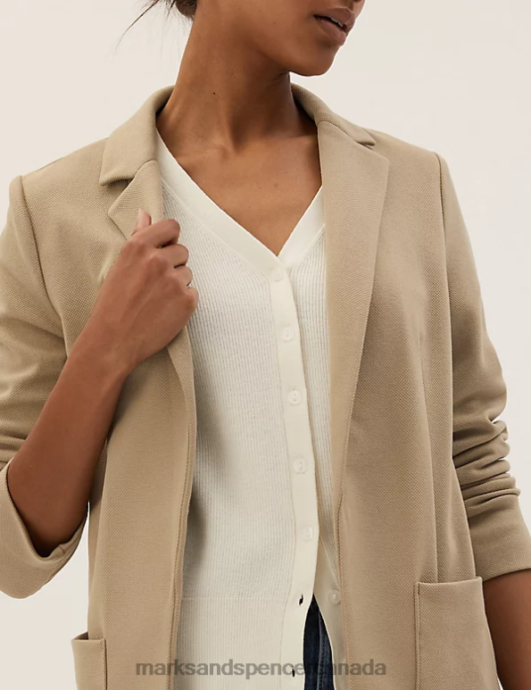 Marks and Spencer near me - Women Natural Beige Clothing Marks & Spencer Jersey Patch Pocket Jacket 20VTD3105