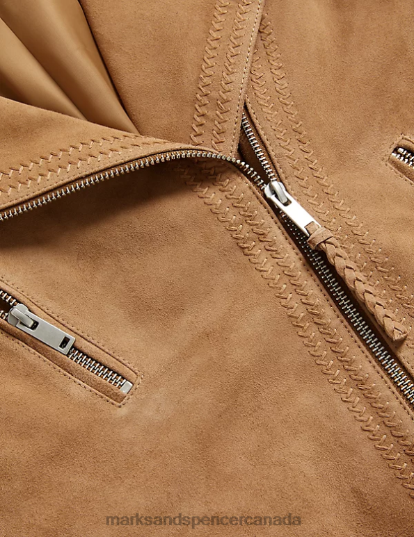 Marks and Spencer sale - Women Natural Beige Clothing Marks & Spencer Suede Collared Biker Jacket 20VTD1847