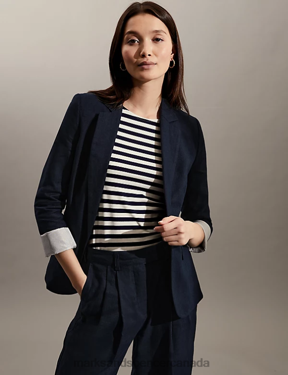 Marks and Spencer Canada - Women Navy Clothing Marks & Spencer Pure Linen Tailored Blazer 20VTD1775