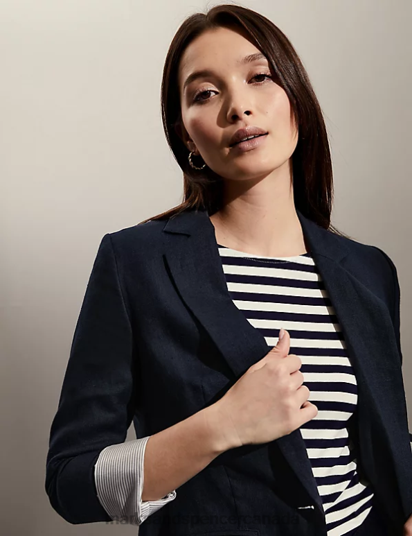 Marks and Spencer Canada - Women Navy Clothing Marks & Spencer Pure Linen Tailored Blazer 20VTD1775