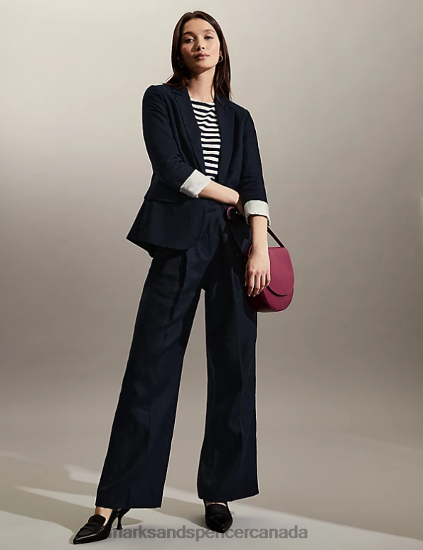Marks and Spencer Canada - Women Navy Clothing Marks & Spencer Pure Linen Tailored Blazer 20VTD1775