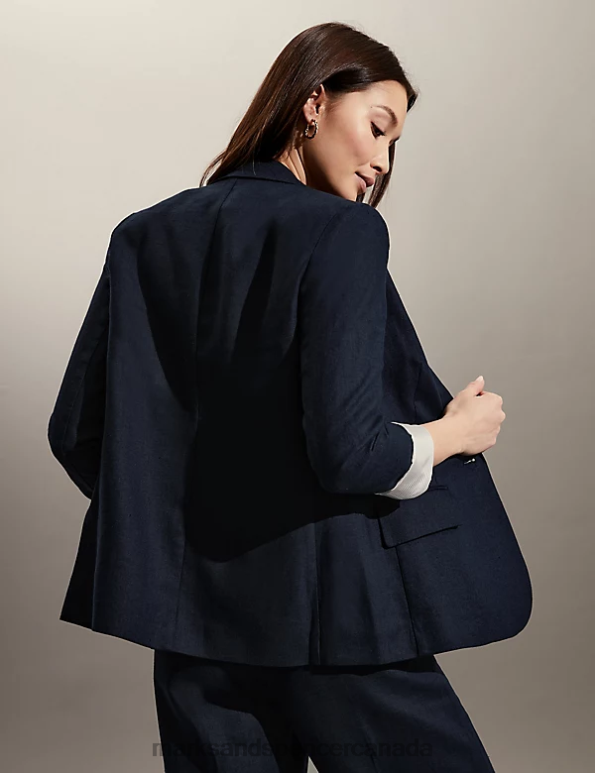 Marks and Spencer Canada - Women Navy Clothing Marks & Spencer Pure Linen Tailored Blazer 20VTD1775
