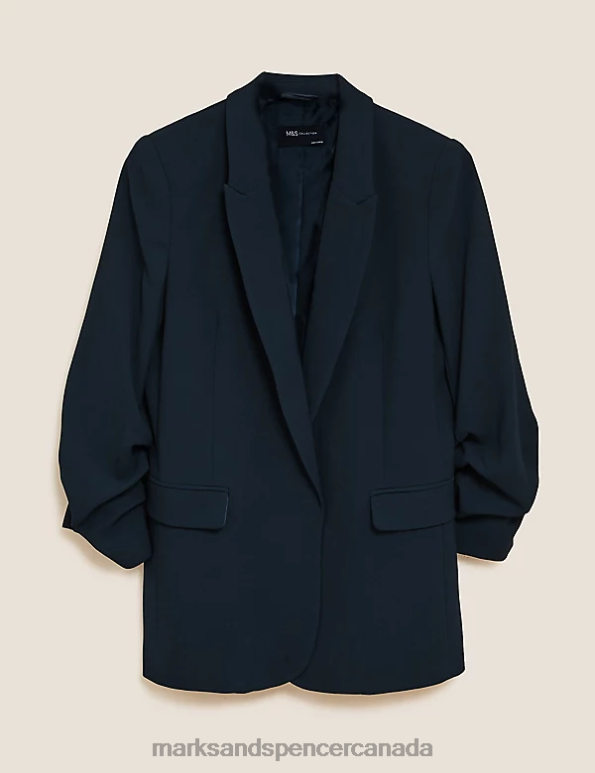 Marks and Spencer Canada - Women Navy Clothing Marks & Spencer Relaxed Ruched Sleeve Blazer 20VTD2211