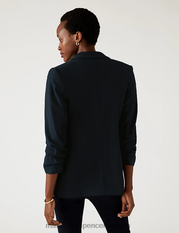 Marks and Spencer Canada - Women Navy Clothing Marks & Spencer Relaxed Ruched Sleeve Blazer 20VTD2211