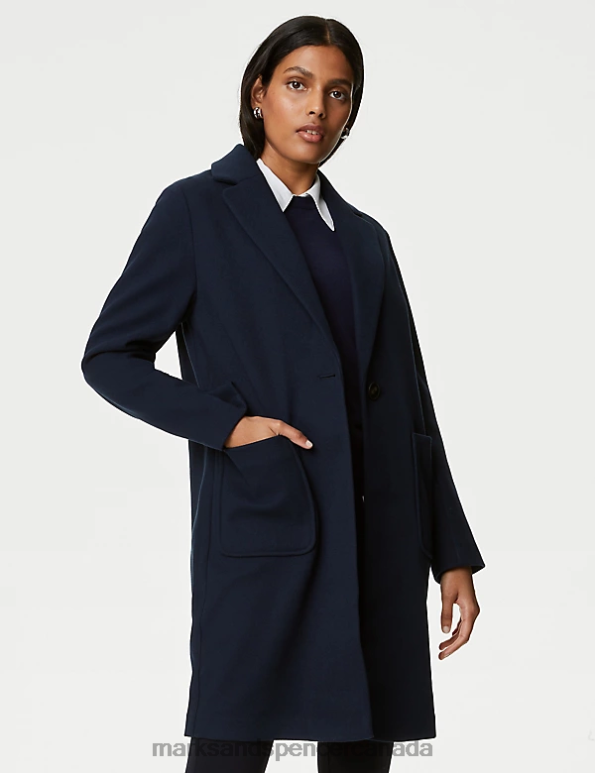 Marks and Spencer Canada - Women Navy Clothing Marks & Spencer Relaxed Single Breasted Coatigan 20VTD1729