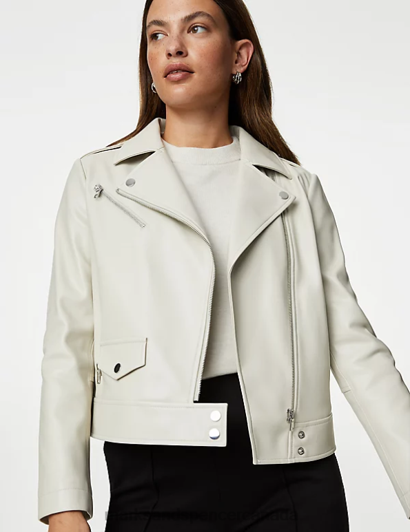 Marks and Spencer sale - Women Neutral Clothing Marks & Spencer Faux Leather Biker Jacket 20VTD405