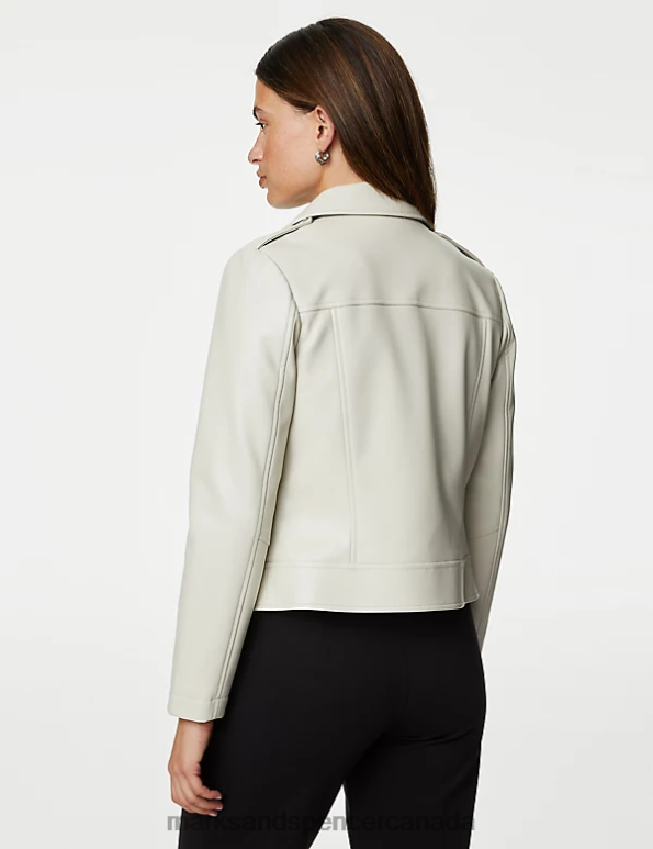 Marks and Spencer sale - Women Neutral Clothing Marks & Spencer Faux Leather Biker Jacket 20VTD405