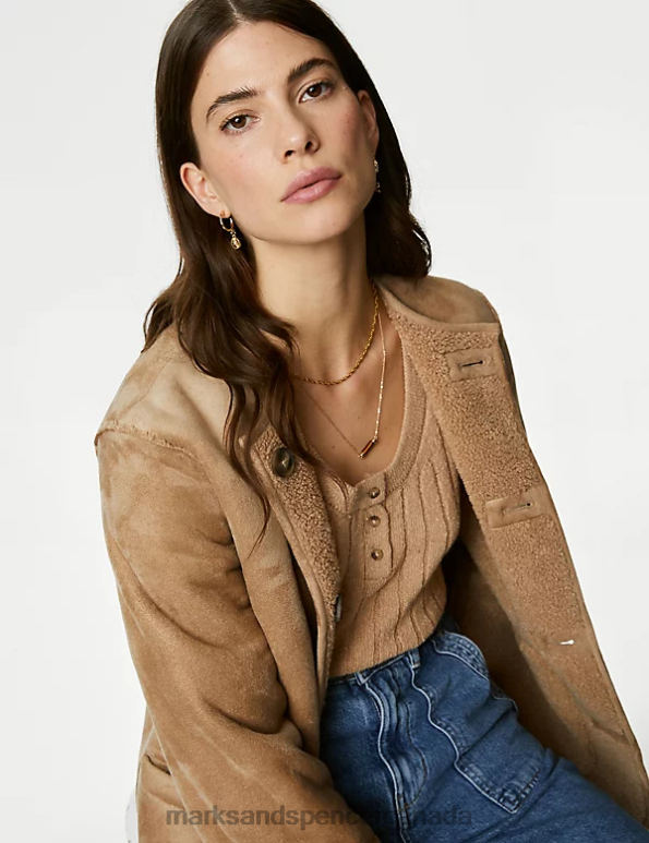 Marks and Spencer sale - Women Oatmeal Clothing Marks & Spencer Faux Shearling Textured Reversible Jacket 20VTD1352