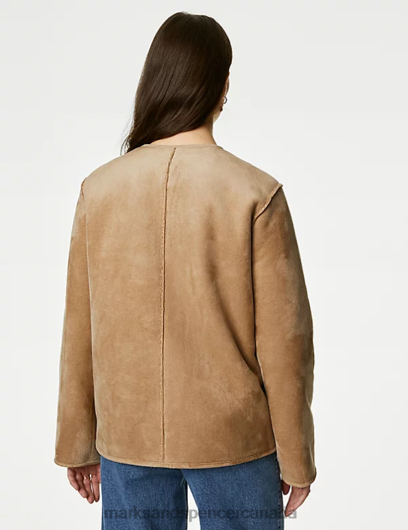 Marks and Spencer sale - Women Oatmeal Clothing Marks & Spencer Faux Shearling Textured Reversible Jacket 20VTD1352
