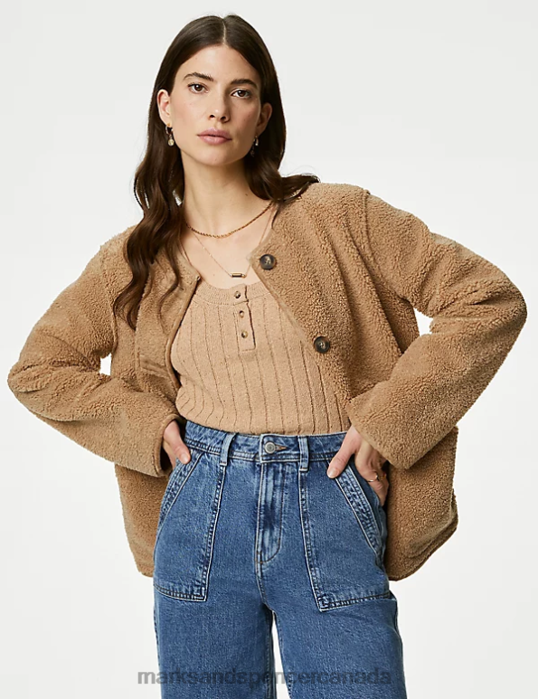Marks and Spencer sale - Women Oatmeal Clothing Marks & Spencer Faux Shearling Textured Reversible Jacket 20VTD1352