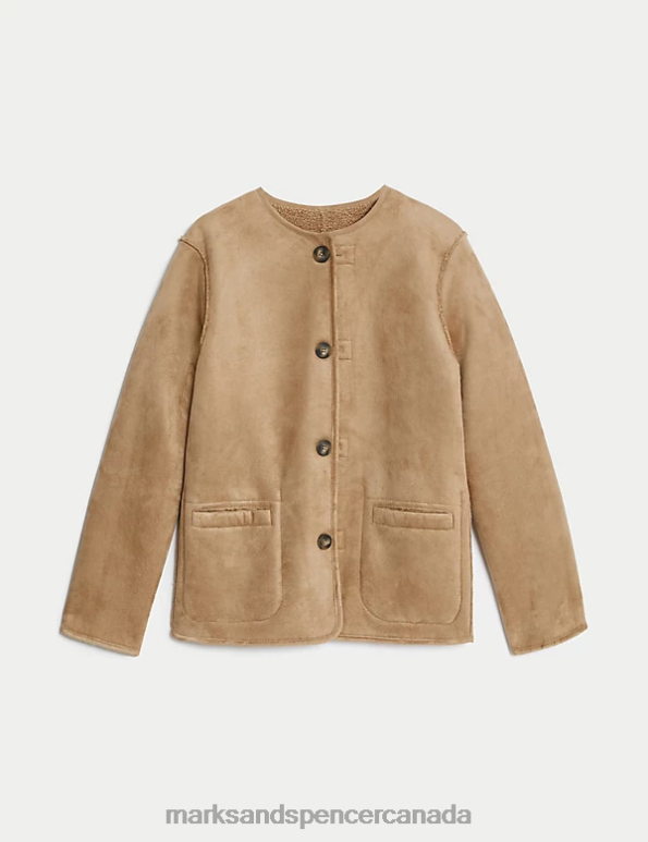 Marks and Spencer sale - Women Oatmeal Clothing Marks & Spencer Faux Shearling Textured Reversible Jacket 20VTD1352