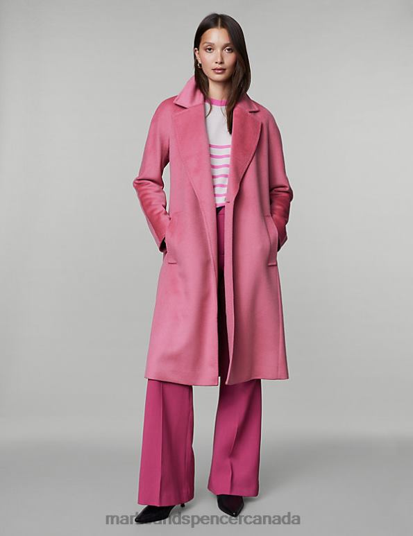 Women Pink Clothing Marks & Spencer Pure Wool Belted Wrap Coat 20VTD1069 - Marks and Spencer Canada locations