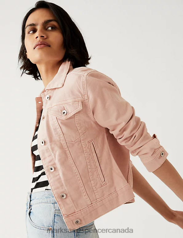 Marks and Spencer near me - Women Pink Shell Clothing Marks & Spencer Cotton Rich Denim Jacket with Stretch 20VTD2716