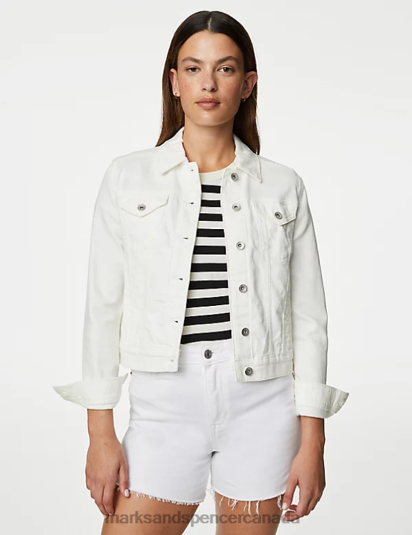 Women Soft White Clothing Marks & Spencer Cotton Rich Denim Jacket with Stretch 20VTD3002 - Marks and Spencer online