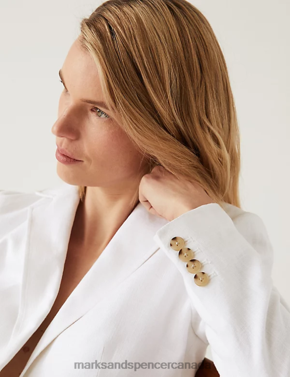 Marks and Spencer sale - Women Soft White Clothing Marks & Spencer Linen Blend Tailored Single Breasted Blazer 20VTD1425