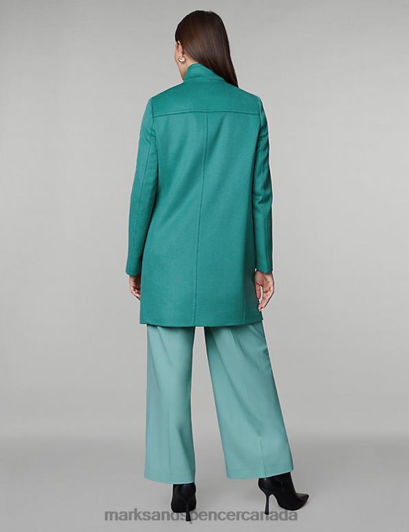Marks and Spencer Canada - Women Teal Clothing Marks & Spencer Pure Wool Funnel Neck Car Coat 20VTD998