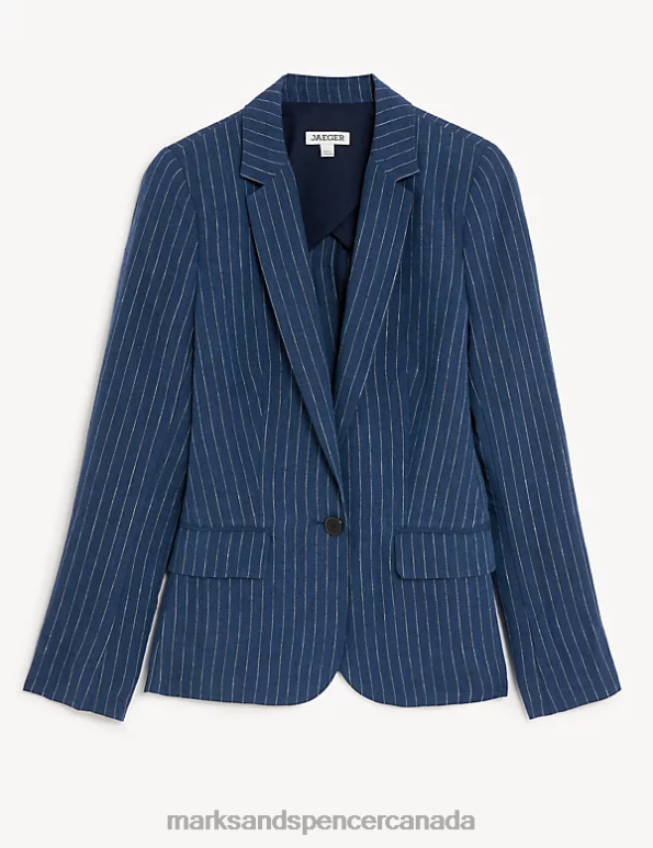 Women White/Navy Clothing Marks & Spencer Pure Linen Pinstripe Single Breasted Blazer 20VTD1129 - Marks and Spencer Canada locations