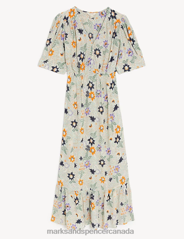 Marks and Spencer near me - Women Aqua Clothing Marks & Spencer Printed V-Neck Midi Tiered Tea Dress 20VTD2300