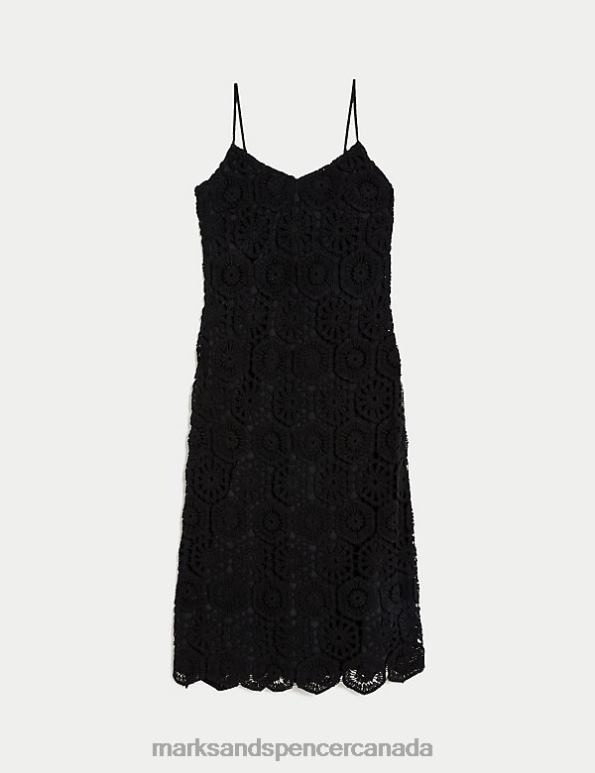 Marks and Spencer Canada - Women Black Clothing Marks & Spencer Cotton Rich Textured Midi Slip Dress 20VTD2195