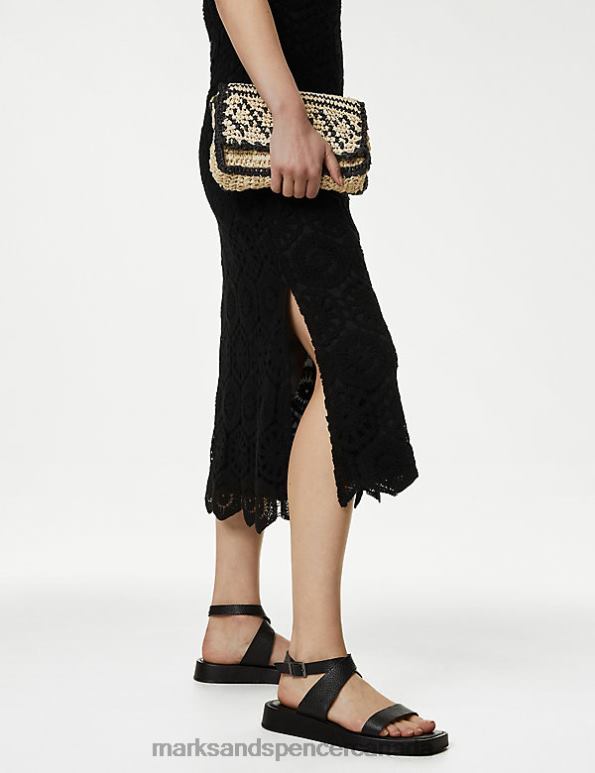 Marks and Spencer Canada - Women Black Clothing Marks & Spencer Cotton Rich Textured Midi Slip Dress 20VTD2195