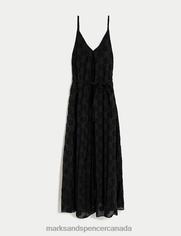 Women Black Clothing Marks & Spencer Jacquard V-Neck Midaxi Cami Dress 20VTD2052 - Marks and Spencer Canada locations
