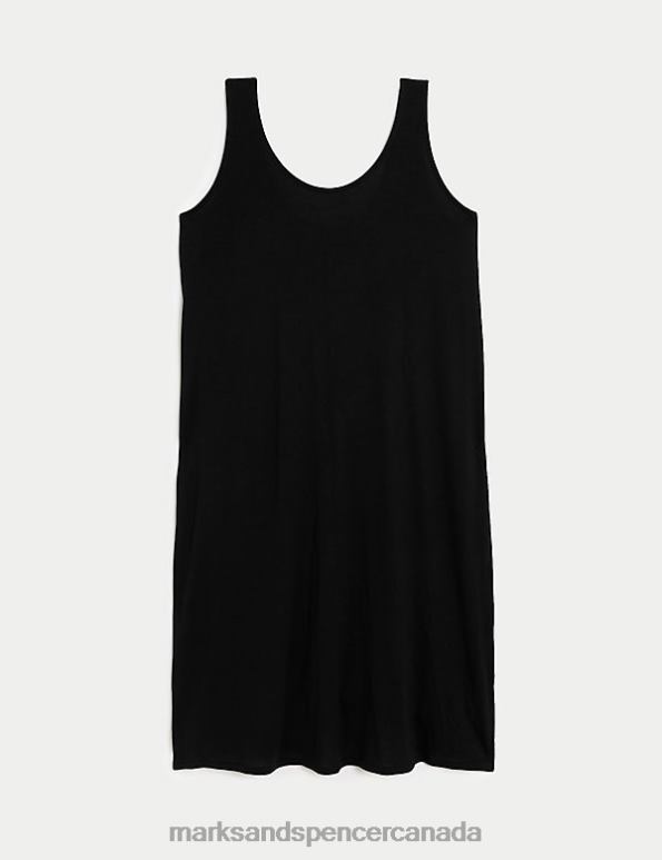 Women Black Clothing Marks & Spencer Jersey Round Neck Knee Length Slip Dress 20VTD2269 - Marks and Spencer outlet