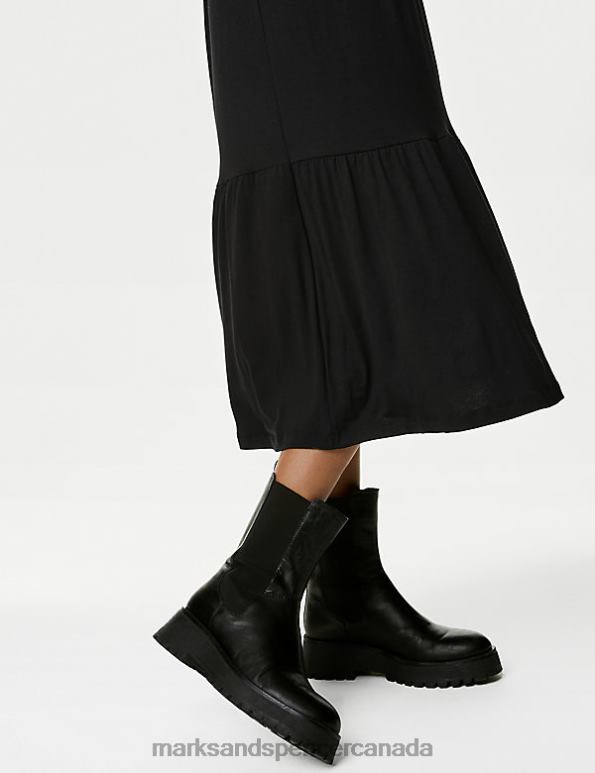 Women Black Clothing Marks & Spencer Jersey Round Neck Midi Tiered Dress 20VTD2153 - Marks and Spencer outlet
