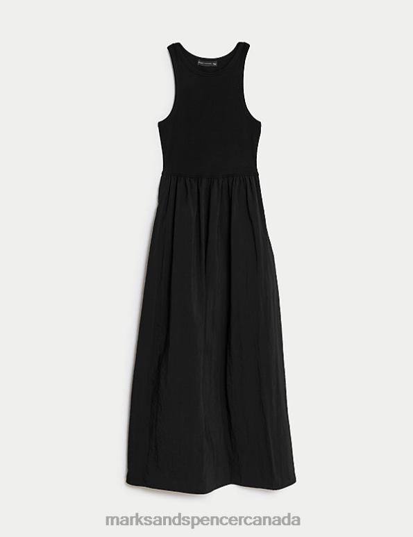 Women Black Clothing Marks & Spencer Jersey Round Neck Midi Waisted Dress 20VTD512 - Marks and Spencer Canada locations