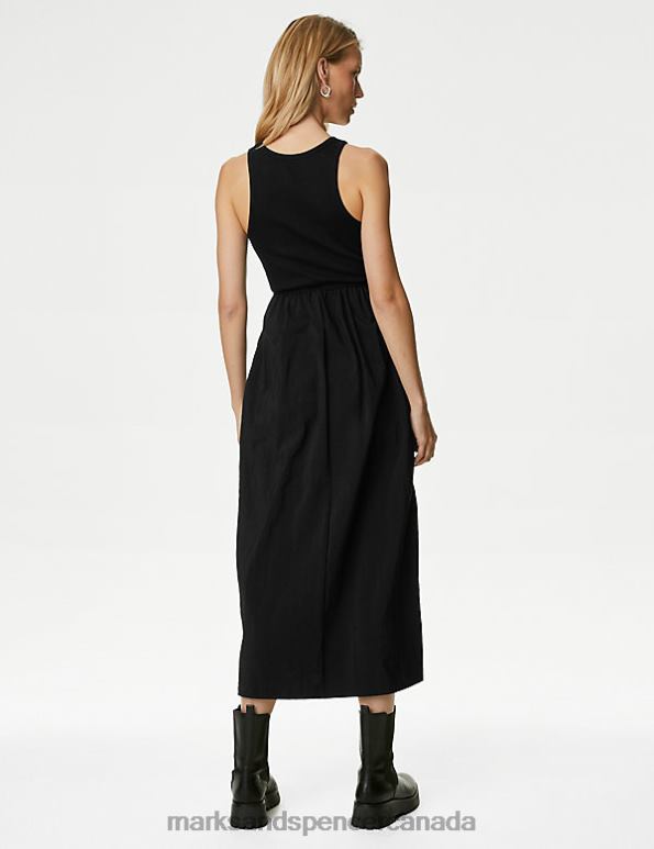 Women Black Clothing Marks & Spencer Jersey Round Neck Midi Waisted Dress 20VTD512 - Marks and Spencer Canada locations