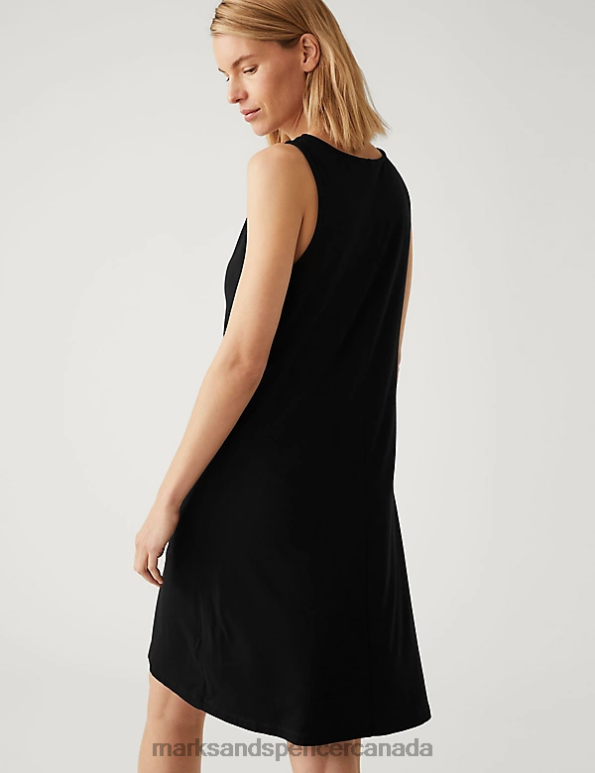 Marks and Spencer Canada - Women Black Clothing Marks & Spencer Jersey Round Neck Mini Skater Dress 20VTD2882