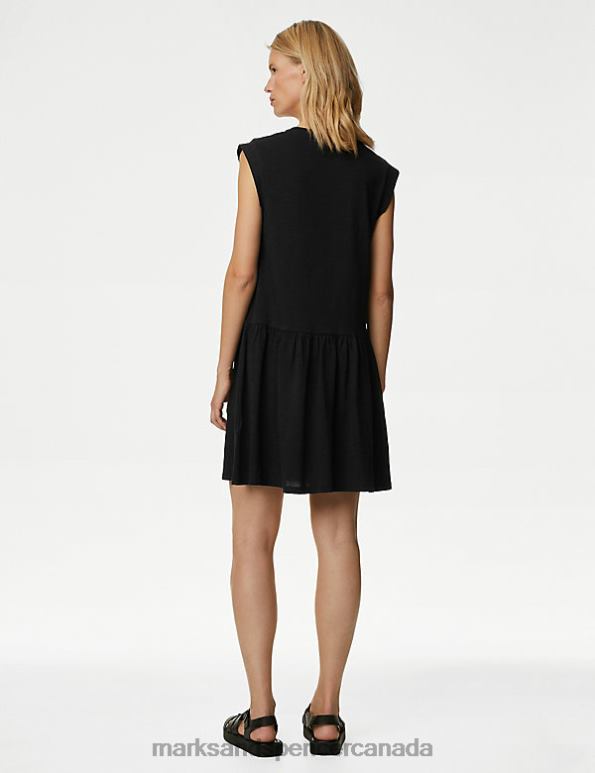 Women Black Clothing Marks & Spencer Jersey Round Neck Mini Tiered Dress 20VTD944 - Marks and Spencer Canada locations